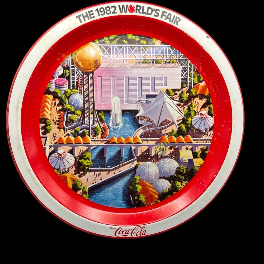 Vintage 1982 World's Fair Coca Cola Tin Tray 12x12”